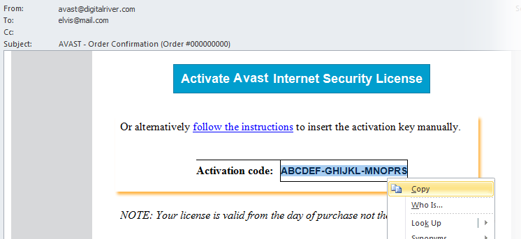 avast activation code lifetime