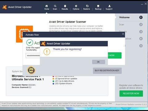 avast driver updater registration key list no download