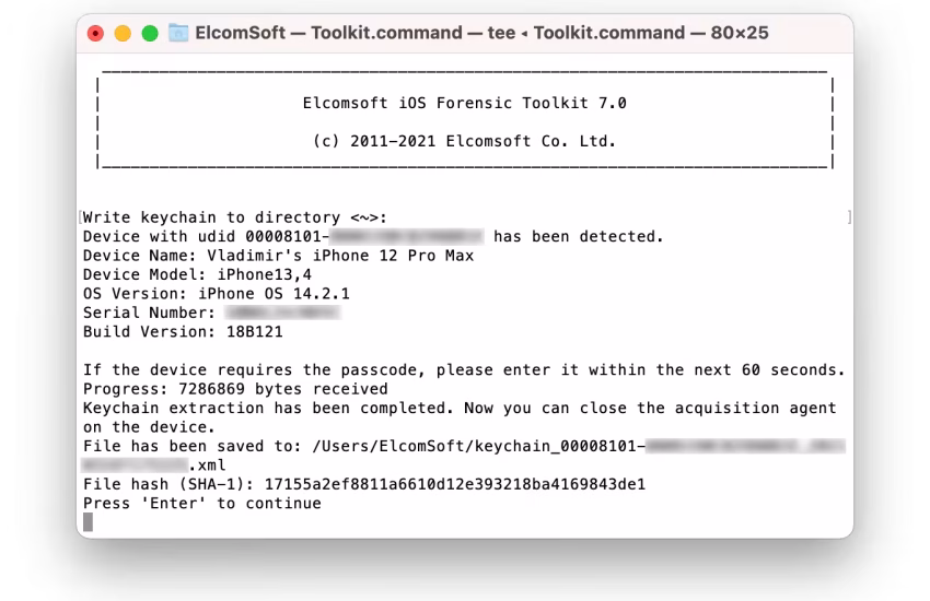 ElcomSoft iOS Forensic Toolkit 7.0.313